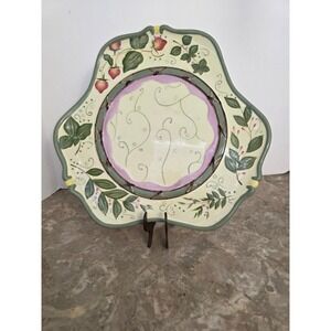 PartyLite Strawberry Fields Ceramic Garden Lites Candle Tray Platter 13"